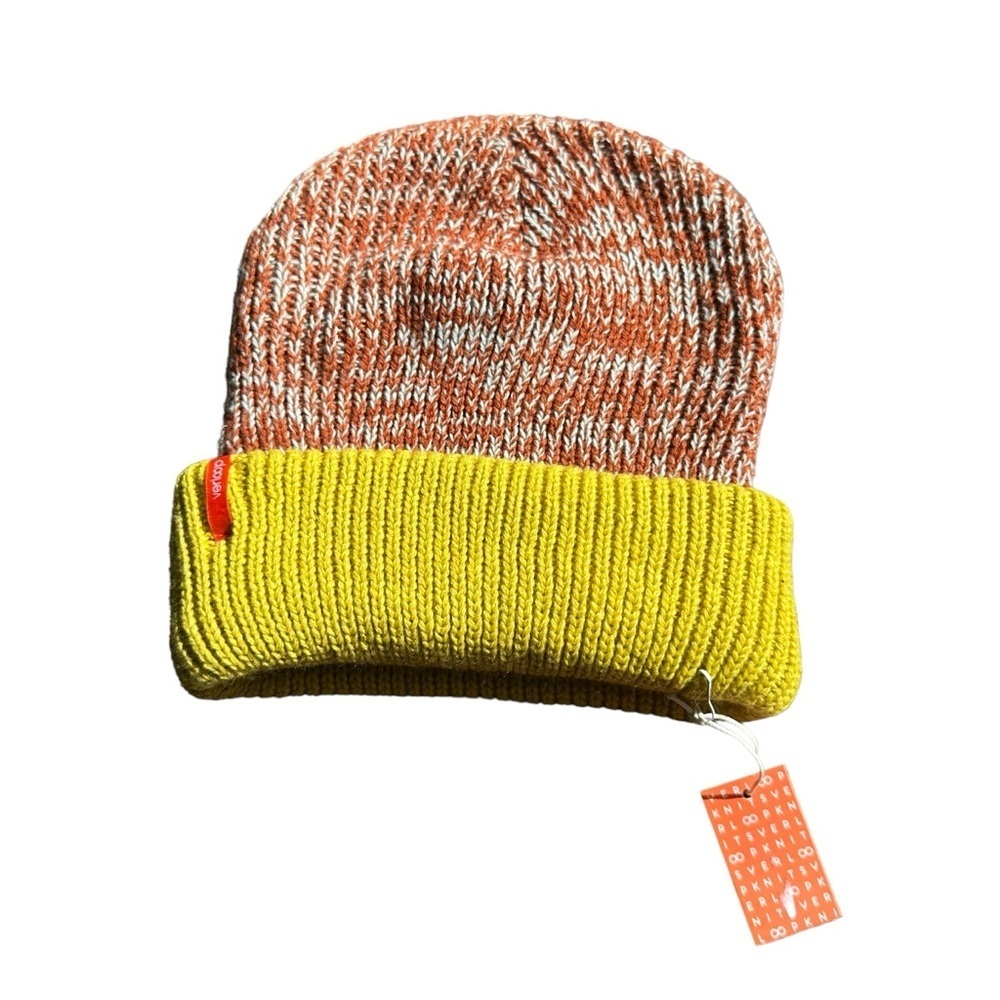 Verloop Colorblock Plush Knit Beanie NWT Yellow Orange